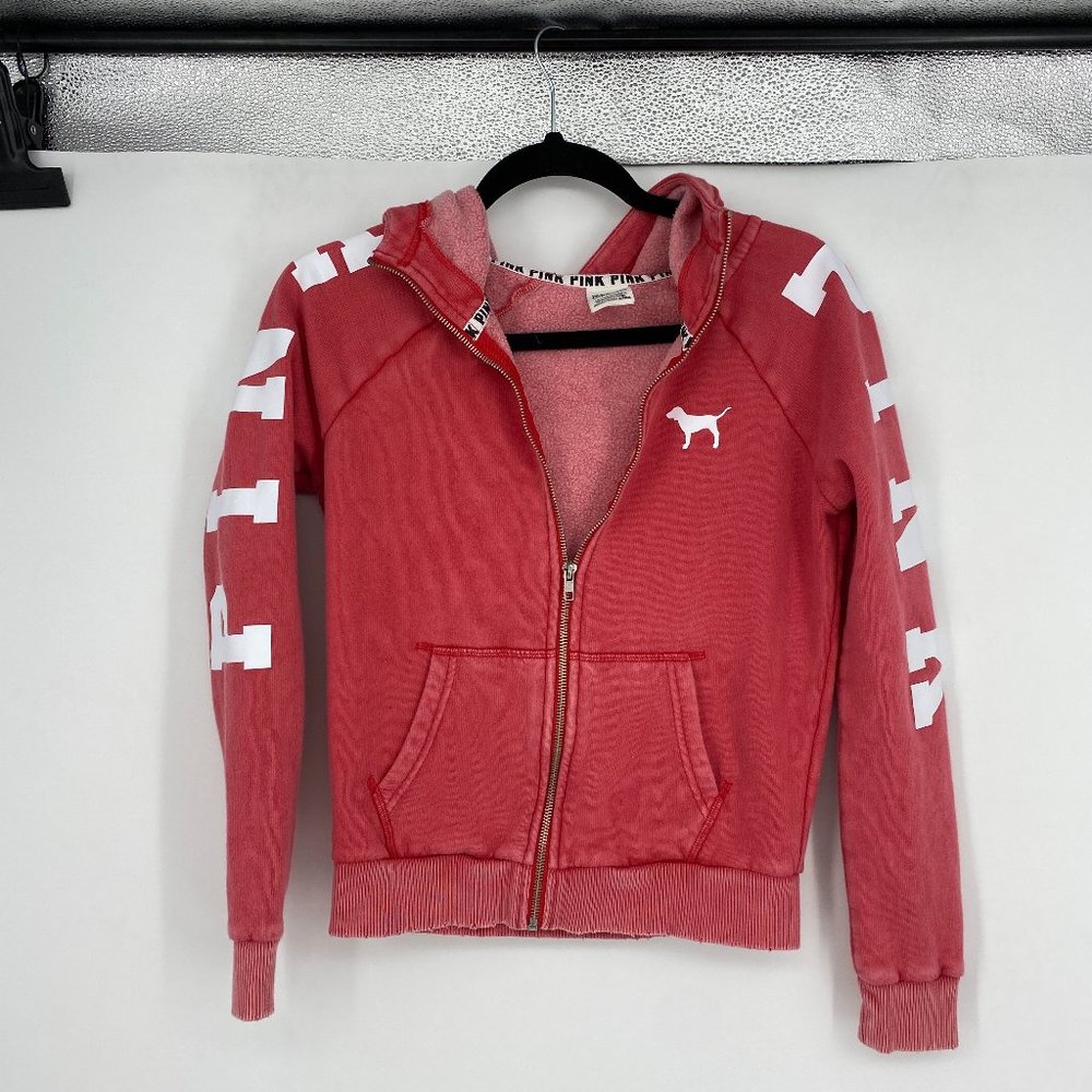 PINK | Size XS. Red Spell Out Hoodie